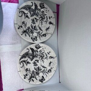 2 Vintage Cottage Mod-Toile Inspired plates black and off white ceramic